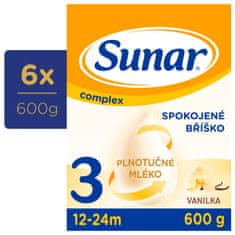 Sunar Complex 3 batolecí mléko vanilka, 6 x 600 g