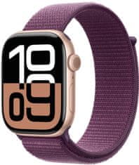 Apple Watch Series 10 GPS 46mm, Rose Gold Aluminium Case, Plum Sport Loop (MWWV3QC/A)