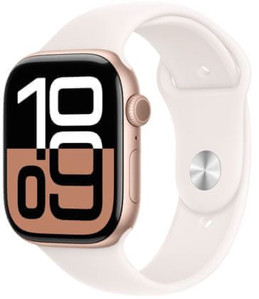 Chytré hodinky Apple Watch Series 10 gps Apple Pay Retina displej voděodolnost WR50 pro plavání detekce autonehody nové funkce fáze spánku SOS volání krytí proti prachu akcelerometr GPS stále zapnutý EKG monitorování tepu srdeční činnosti volání notifikace NFC platby Apple Pay hluk App Store Senzor pro snímání okysličení krve měření fyzické kondice VO2 max ovládání dvojitým poklepáním