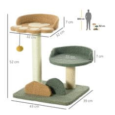 PAWHUT Škrabadlo 52 Cm Škrabadlo Pro Kočky Se 2 Úrovněmi, Míč Na Hraní, Sisal, Do Interiéru 