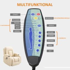 HOMCOM Masážní Křeslo, Tv Křeslo, Relaxační Křeslo S Funkcí Vyhřívání, Tv Křeslo S Funkcí Naklápění S Dálkovým Ovládáním, Držák Nápojů, 85 X 94 X 104 Cm 