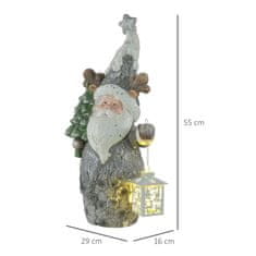 HOMCOM Vánoční Dekorace Figurka, Santa Claus S Vánočním Stromečkem A Lucernou, 55 Cm Vánoční Figurka S Led Světlem, Dekorativní Figurka Na Vánoce 