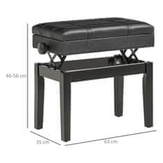 HOMCOM Piano Bench Výškově Nastavitelná Klavírní Stolička S Úložným Prostorem, Kožený Polštář, Černá, 63X35X46-56 Cm 