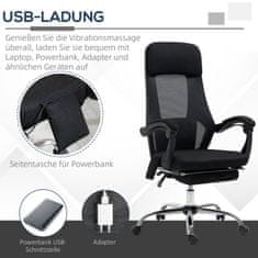 VINSETTO Office Chair Masážní Křeslo Se 2 Vibračními Body, Polohovací Funkcí, Opěrkou Nohou, Usb, Síťovinou 