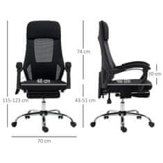 VINSETTO Office Chair Masážní Křeslo Se 2 Vibračními Body, Polohovací Funkcí, Opěrkou Nohou, Usb, Síťovinou 