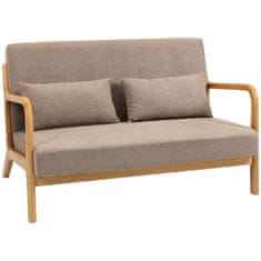 HOMCOM 2Místná Pohovka Loveseat Dvoumístná S Polštáři A Sametovým Vzhledem Gumové Dřevo, Světle Šedá, 122 X 71 X 76 Cm 