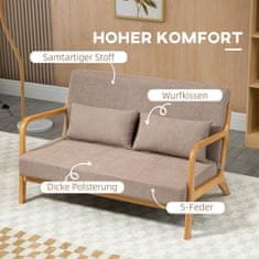 HOMCOM 2Místná Pohovka Loveseat Dvoumístná S Polštáři A Sametovým Vzhledem Gumové Dřevo, Světle Šedá, 122 X 71 X 76 Cm 