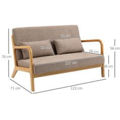 HOMCOM 2Místná Pohovka Loveseat Dvoumístná S Polštáři A Sametovým Vzhledem Gumové Dřevo, Světle Šedá, 122 X 71 X 76 Cm 