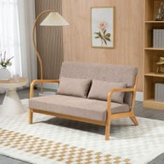 HOMCOM 2Místná Pohovka Loveseat Dvoumístná S Polštáři A Sametovým Vzhledem Gumové Dřevo, Světle Šedá, 122 X 71 X 76 Cm 