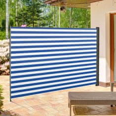 OUTSUNNY Výsuvná Boční Markýza, 300X160 Cm Privacy Screen, Zahradní Markýza S Uv Ochranou, Ochrana Proti Větru, Polyester, Modrá+Bílá 