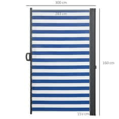 OUTSUNNY Výsuvná Boční Markýza, 300X160 Cm Privacy Screen, Zahradní Markýza S Uv Ochranou, Ochrana Proti Větru, Polyester, Modrá+Bílá 