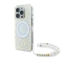 Guess Originální zadní kryt IML Flowers Allover Electro with Pearl Strap Magsafe GUHMP16XHCPOFPH pro iPhone 16 Pro Max white