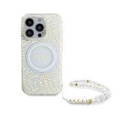 Guess Originální zadní kryt IML Flowers Allover Electro with Pearl Strap Magsafe GUHMP16XHCPOFPH pro iPhone 16 Pro Max white