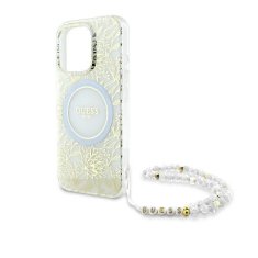 Guess Originální zadní kryt IML Flowers Allover Electro with Pearl Strap Magsafe GUHMP16XHCPOFPH pro iPhone 16 Pro Max white