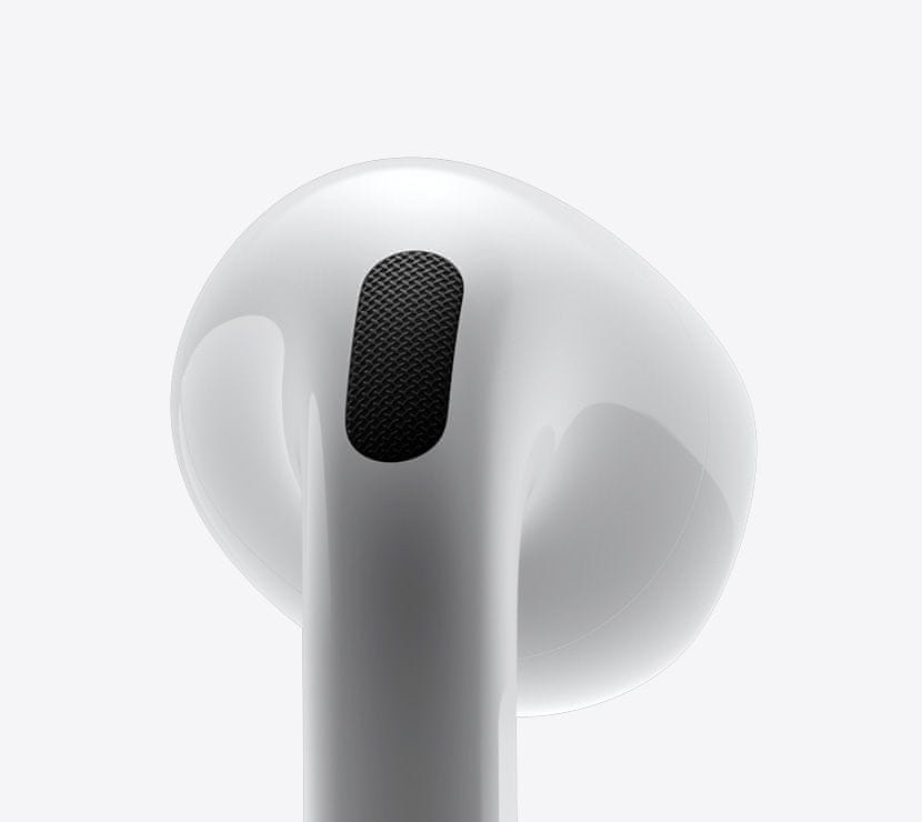  moderní bezdrátová sluchátka apple airpods 4 výborný zvuk ekvalizace dotykové ovládání nabíjecí pouzdro ip54 odolnost vodě 