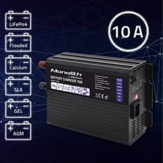 Qoltec Inteligentní nabíječka Monolith pro baterie LiFePO4 AGM GEL SLA | 10A | 24V