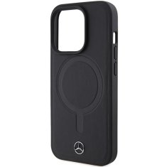 MERCEDES hard obal na iPhone 15 PRO 6.1" Black Smooth Leather MagSafe