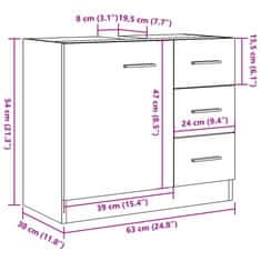 Vidaxl Skříňka pod umyvadlo old wood 63 x 30 x 54 cm kompozitní dřevo