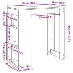 Vidaxl Barový stůl s regály dub sonoma 102 x 50 x 103,5 cm kompozit