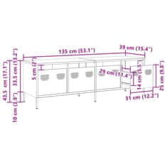 Vidaxl TV skříňka olivově zelená 135 x 39 x 43,5 cm ocel