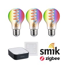 Paulmann PAULMANN Startovací sada Smart Home Zigbee 3.0 LED žárovka Gateway plus Filament 230V LED žárovka E27 RGBW plus vypínač 5192