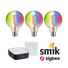 Paulmann PAULMANN Startovací sada Smart Home Zigbee 3.0 LED žárovka Filament G95 RGBW plus Gateway plus vypínač 5193