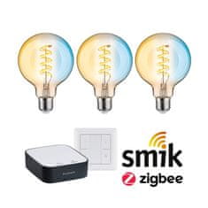 Paulmann PAULMANN Startovací sada Zigbee 3.0 Smart Home smik Gateway plus LED žárovka Filament G95 měnitelná bílá plus vypínač 5195