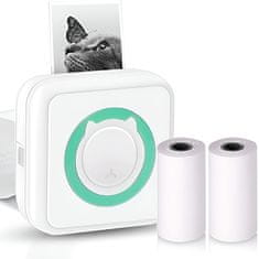 HOME & MARKER® Přenosná Mini černobílá tiskárna, Tiskárna k mobilu, Přenosná fototiskárna MINIPRINT + 5x role termopapíru pro tisk ROLLS | MINIROLL