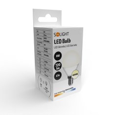 Solight  LED žárovka miniglobe matná G45 8W, E14, 4000K, 720lm