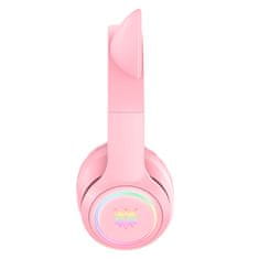 Onikuma B90 RGB Cat Ear Bluetooth Wireless Gaming Headset Pink