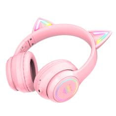 Onikuma B90 RGB Cat Ear Bluetooth Wireless Gaming Headset Pink