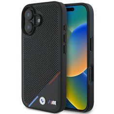 Bmw Originální zadní kryt M Perproated Tricolor Line Magsafe BMHMP16S23PUPDK pro iPhone 16 Black