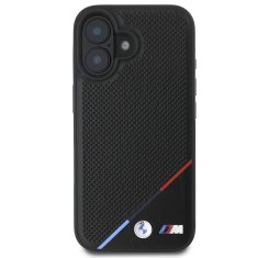 Bmw Originální zadní kryt M Perproated Tricolor Line Magsafe BMHMP16S23PUPDK pro iPhone 16 Black