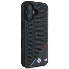 Bmw Originální zadní kryt M Perproated Tricolor Line Magsafe BMHMP16S23PUPDK pro iPhone 16 Black