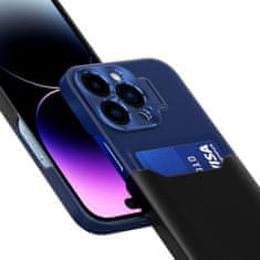 OEM Pouzdro s texturou kůže a kapsou pro karty na iPhone 14 6.1" Blue