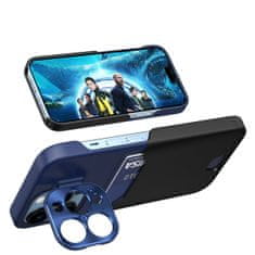 OEM Pouzdro s texturou kůže a kapsou pro karty na iPhone 14 6.1" Blue