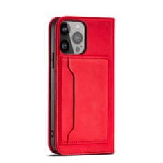 OEM Magnet Card Case elegantní knížkové pouzdro s venkovní kapsou na iPhone 14 PRO 6.1" Red