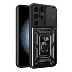 OEM Panceřový kryt s kroužkem na Samsung Galaxy S24 ULTRA Black Hybrid Armor Camshield