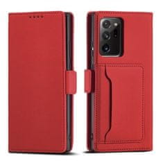 OEM Magnet Card Case elegantní knížkové pouzdro s venkovní kapsou na Samsung Galaxy S23 ULTRA 5G Red