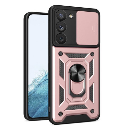 OEM Hybrid Armor Camshield silikonové pouzdro s kovovým kroužkem na Samsung Galaxy A54 5G Pink