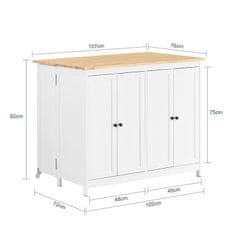 SoBuy SoBuy KNL10-WN Sideboard Kuchyňský ostrůvek s rozšířitelnou pracovní plochou Kuchyňská skříň Komoda Bílá 102x92x72 cm