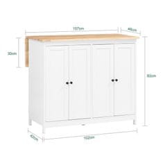 SoBuy SoBuy KNL10-WN Sideboard Kuchyňský ostrůvek s rozšířitelnou pracovní plochou Kuchyňská skříň Komoda Bílá 102x92x72 cm