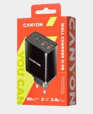 Canyon Nabíjčka do sítě H-08, Power delivery - 1x USB-C (Quick charge), 2xUSB A, černá