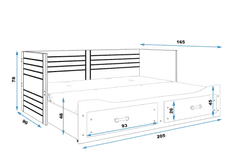 Falco Rozkládací šedá postel Hermiona 200x80 vč.matrací