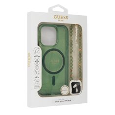 Guess Originální zadní kryt IML Glitter with Pearl Strap Magsafe GUHMP16SHGCRELSA pro iPhone 16 zelený