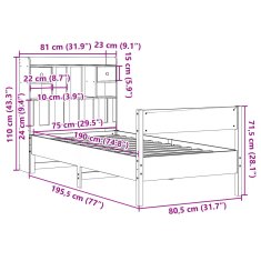 Vidaxl Postel s knihovnou bez matrace bílá 75x190 cm masivní borovice