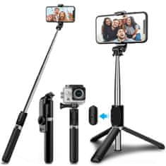 Techsuit Selfie tyč Tripod Techsuit (Q02) – Skládací stativ s dálkovým ovládáním Bluetooth, otáčení o 360, nerezová ocel, 103 cm – černá