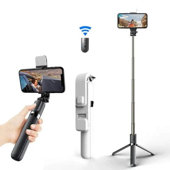 Techsuit Selfie tyč Tripod Techsuit (L03S) – s dálkovým ovládáním Bluetooth, stabilní držák na stativ, LED světlo, 84 cm – bílá