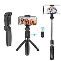 Techsuit Selfie tyč Tripod Techsuit (L01) - Stabilní držák na stativ s výsuvným ramenem, dálkové ovládání Bluetooth, 70 cm - Černá