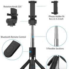 Techsuit Selfie tyč Tripod Techsuit (L01) - Stabilní držák na stativ s výsuvným ramenem, dálkové ovládání Bluetooth, 70 cm - Černá